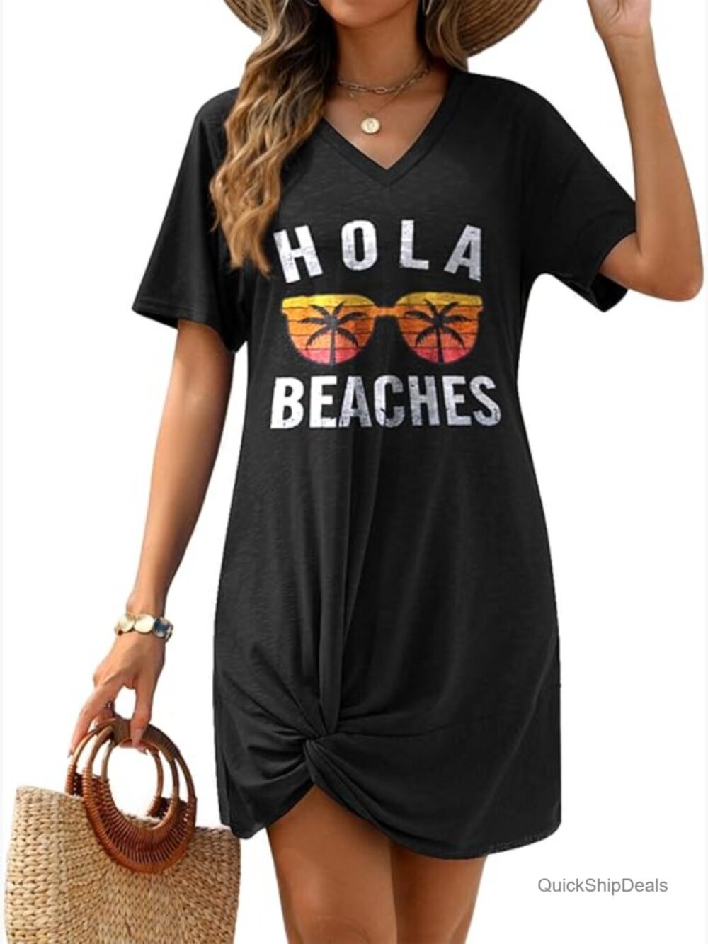 Women's Short Sleeve V-Neck Swimwear Cover Up Dress